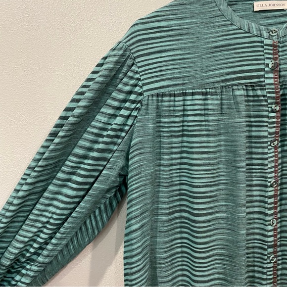 Ulla Johnson Striped Button Front Maxi Midi Shirt Dress Green Teal Size 10 - Picture 8 of 11